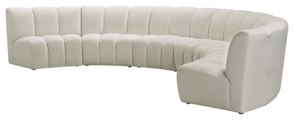 Infinity Channel Tufted Velvet Modular Chair, Cream, 6 Piece