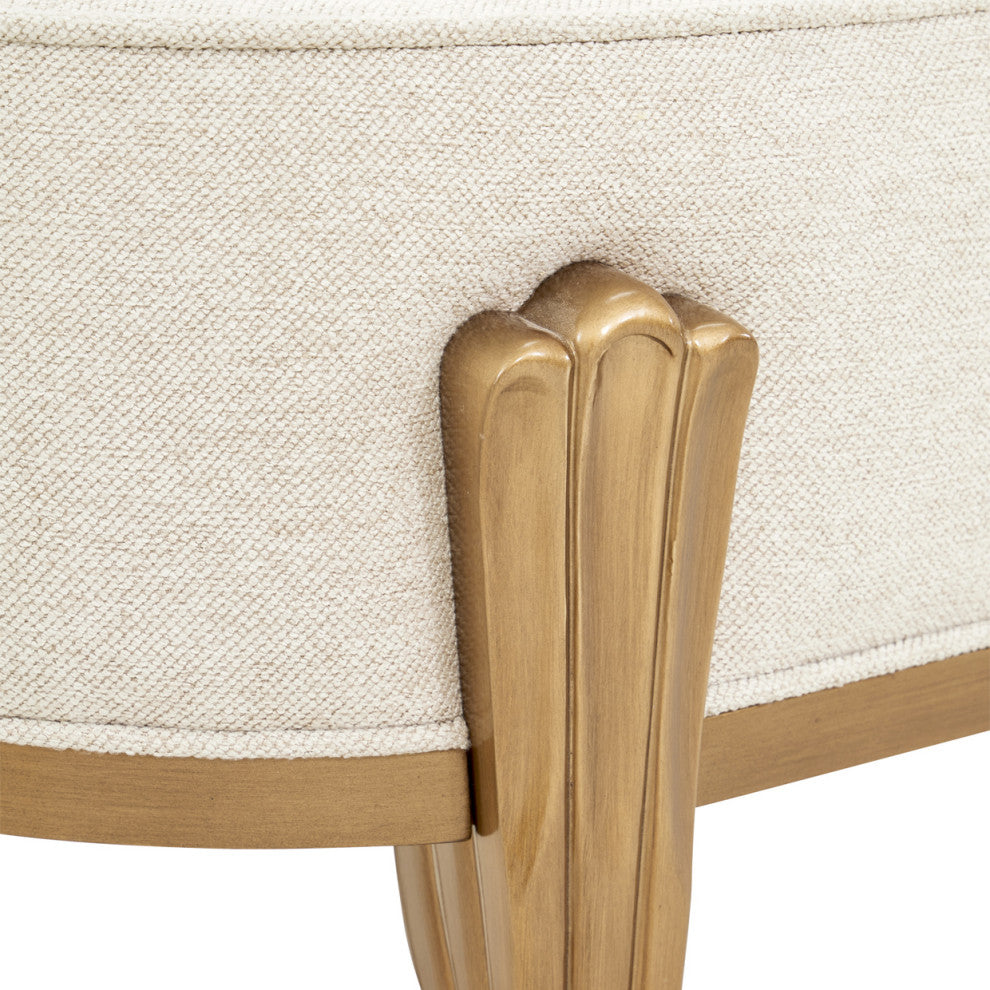 Camellia Field Accent Bench, Linen/Antique Gold