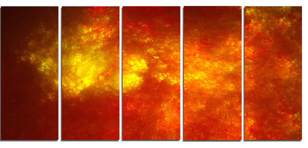 Orange Starry Fractal Sky, Abstract Canvas Art Print, 60"x28", 5 Panels