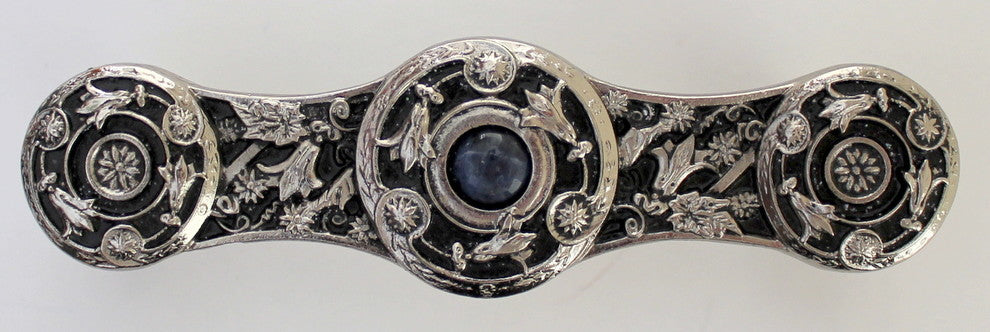 Jeweled Lily Pull Antique Brass, Blue Sodalite Natural Stone, Brite Nickel, Blue