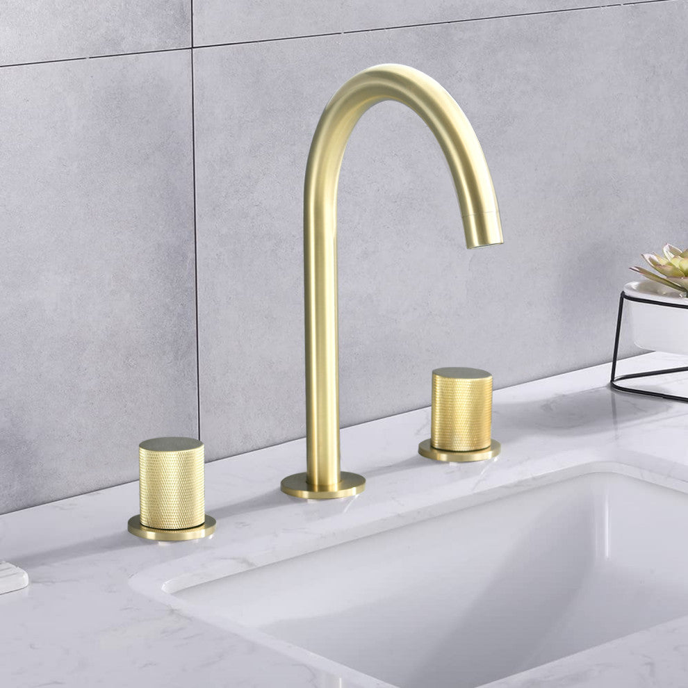 Two Handles Widespread 8" Bathroom Faucet, Brushed Gold