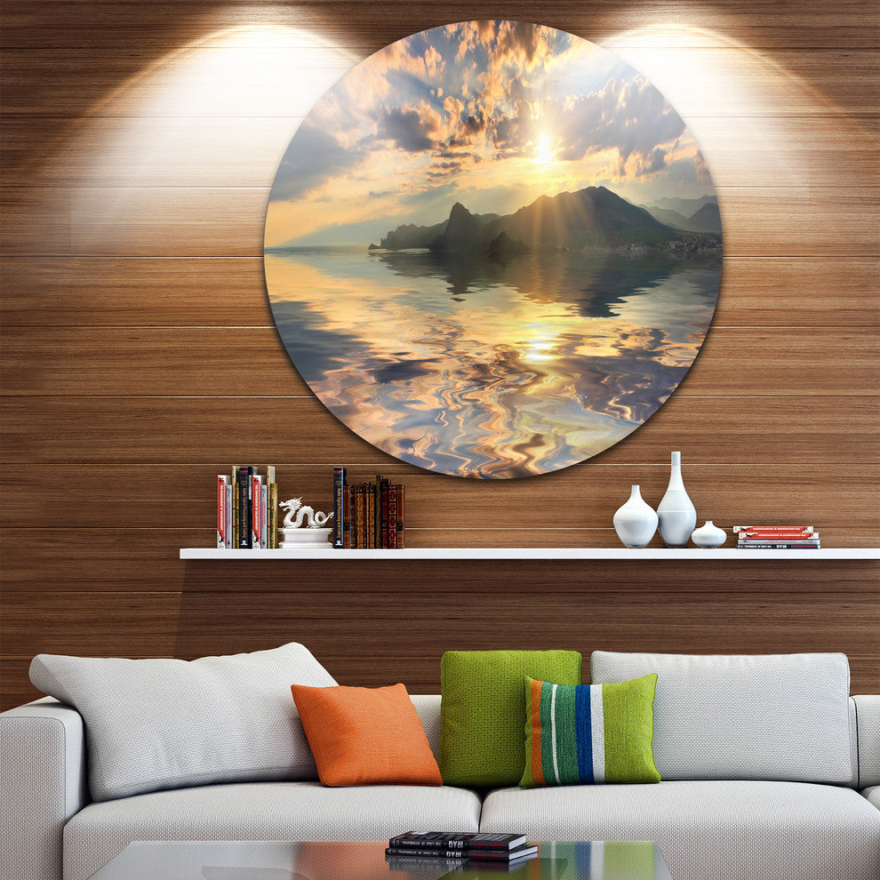 Hill Overlooking The Seaside Town, Landscape Disc Metal Wall Art, 23"