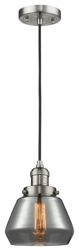 Fulton LED Mini Pendant, Brushed Satin Nickel, Glass: Plated Smoked