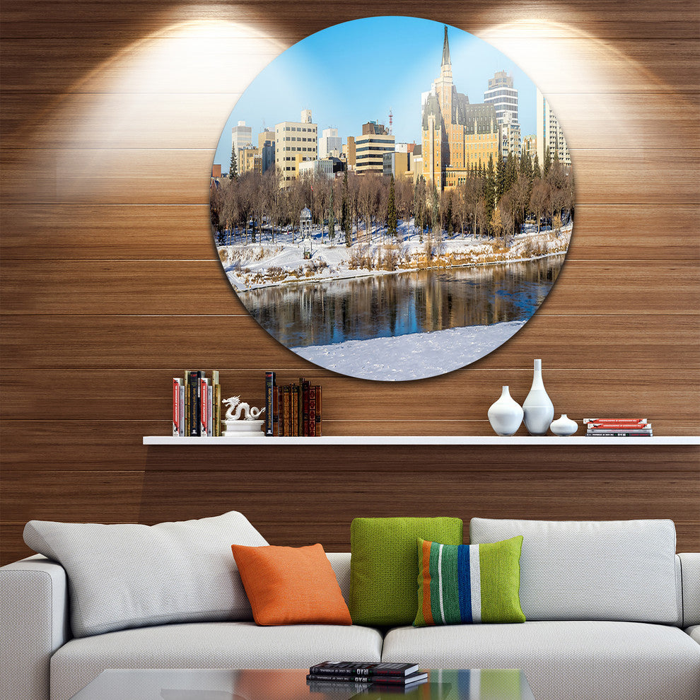 Saskatoon Skyline, Landscape Photo Round Wall Art, 23"