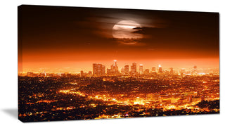 "Dramatic Full Moon Over Los Angeles" Cityscape Canvas print, 1 Panel, 60"x28"