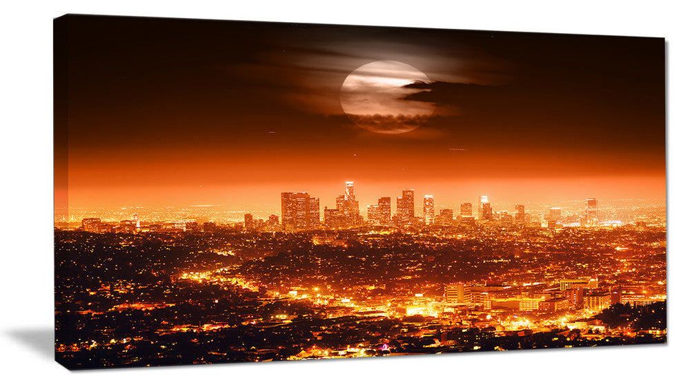 "Dramatic Full Moon Over Los Angeles" Cityscape Canvas print, 1 Panel, 60"x28"