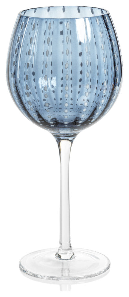 Pescara White Dot Wine Glasses, Set of 4, Navy Blue