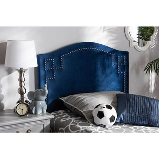 Royal Blue Velvet Fabric Upholstered Twin Size Headboard