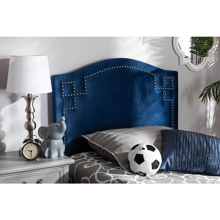 Royal Blue Velvet Fabric Upholstered Twin Size Headboard