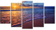 Sunset over Blue Seashore, Seashore Photo Canvas Art Print, 60"x32", 5 Panels