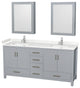 72"DBL Vanity Gray, Carrara Cult. Marble Countertop, Sinks, Med. Cabinets
