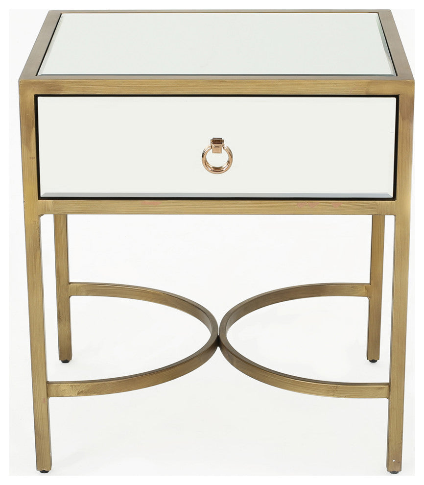 GDF Studio Siryen Modern Mirror Finished Side Table With Gold Iron Accents