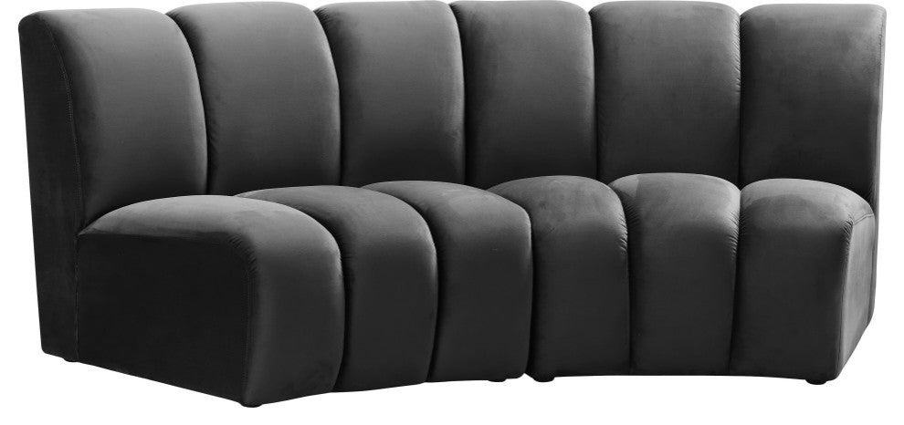 Infinity Channel Tufted Velvet Modular Chair, Gray, 2 Piece