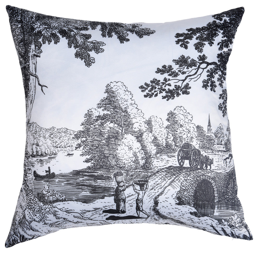 Dann Foley Printed Cushion Matte Black Sat" Upholstery