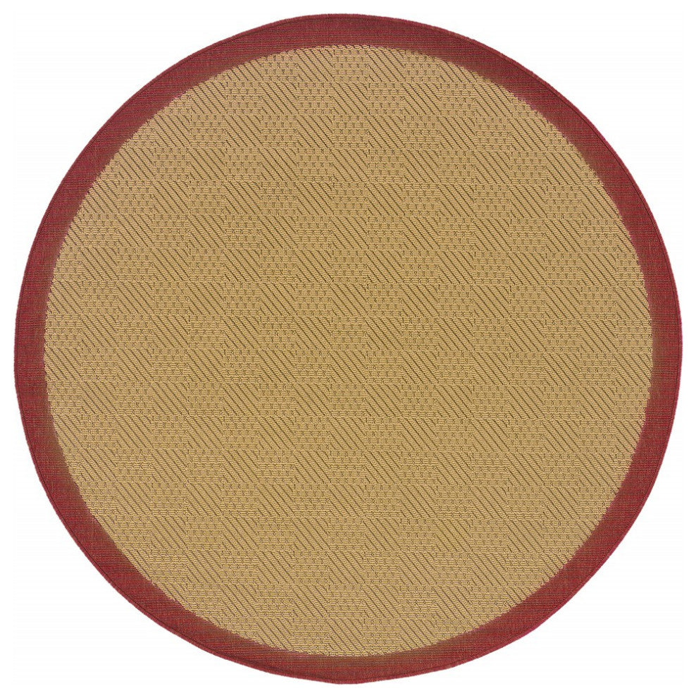 8??Round Beige And Red Plain Indoor Outdoor Area Rug