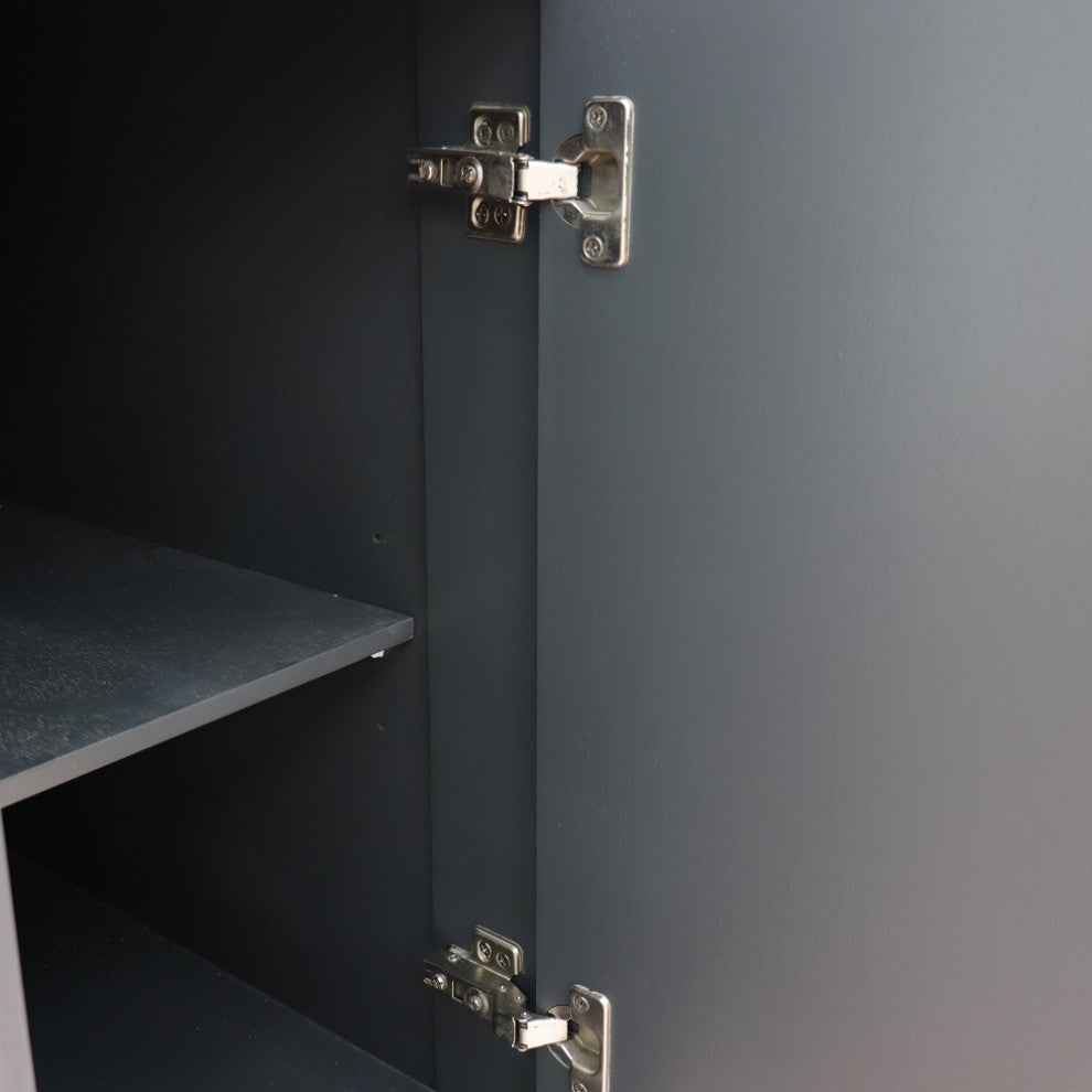 61" Double Sink Vanity, Dark Gray Finish And Engineered Stone Top And Oval Sink