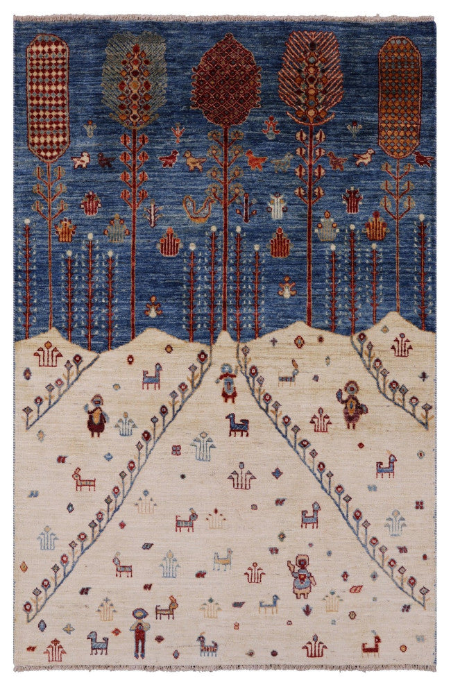 4' 0" X 6' 1" Persian Gabbeh Tribal Handmade Rug Q7942