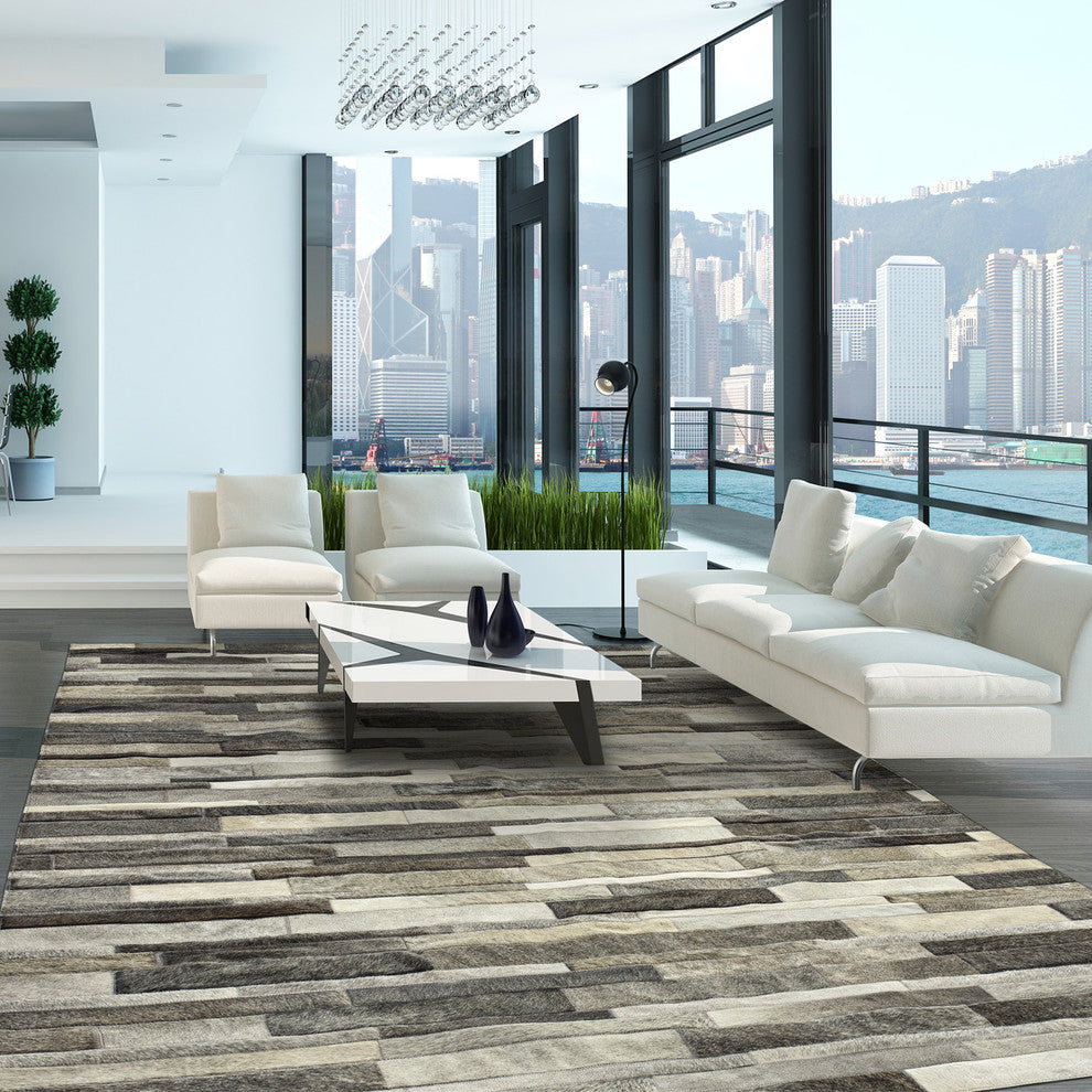 Cowhide Patchwork Rug, Kronos, Ashen, 10'x14'