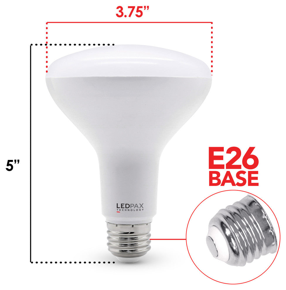 LEDPAX BR30 Dimmable LED Bulb, 9W, 4000K, 650 Lumens, CRI 80, ES Cert, Set of 4