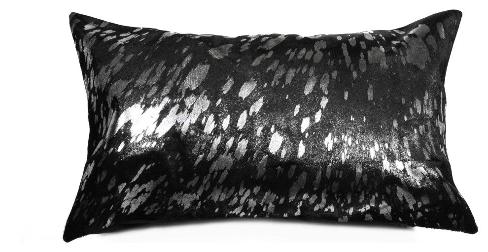 HomeRoots 12" x 20" x 5" Modern Silver And Black Torino Kobe Cowhide Pillow