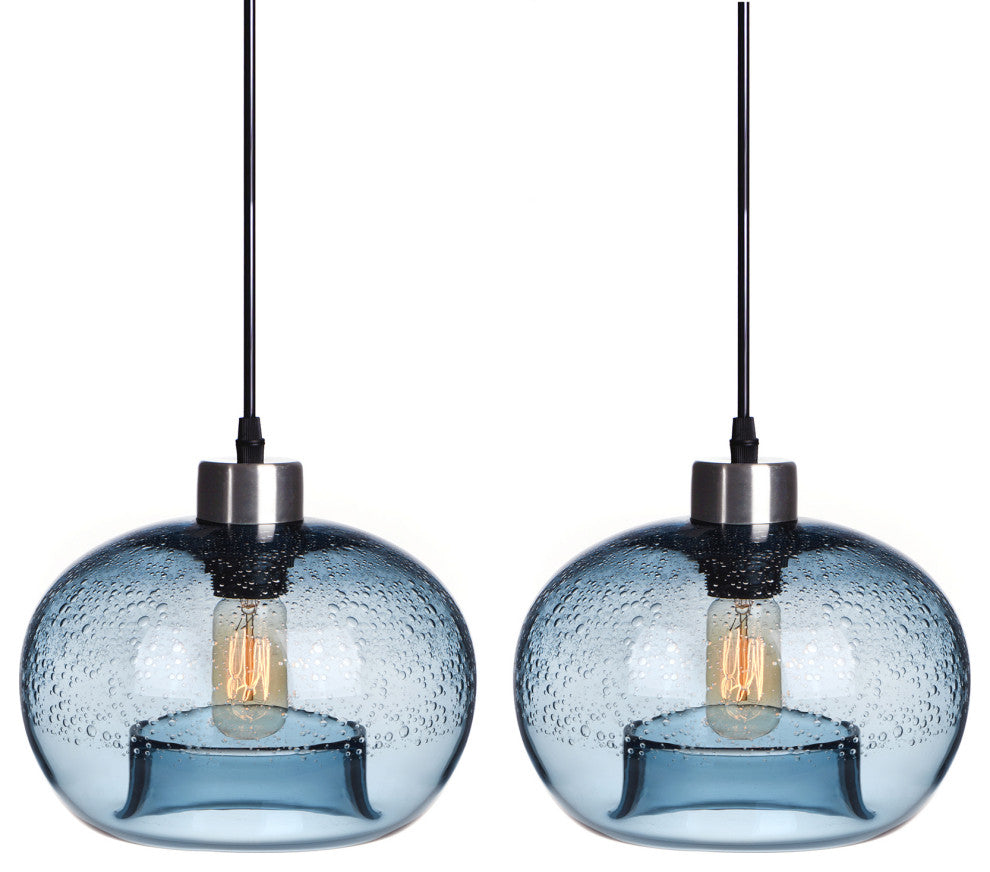 Effervescent Glass Pendant Lighting, Blue, Pack of 2