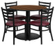 36" Round Natural Laminate Table Set With 4 Ladder Back Chairs, Burgundy