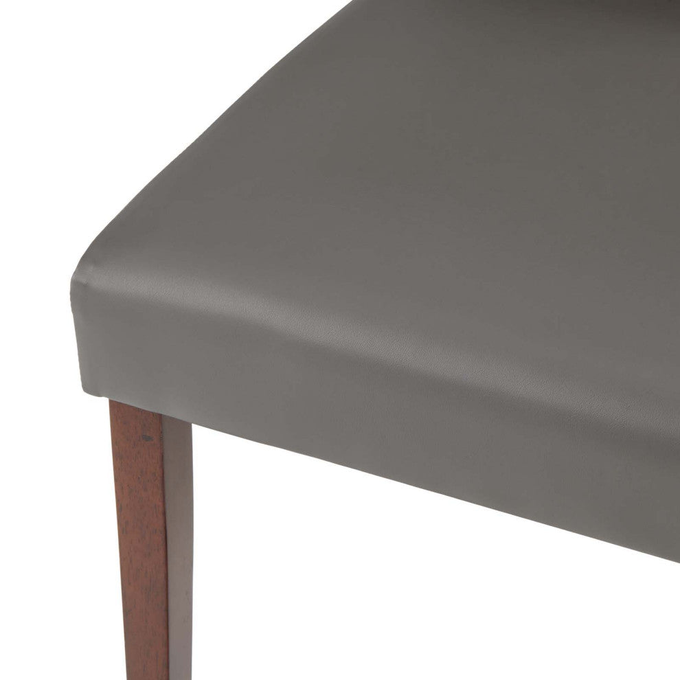 Side Dining Chair and Table Set, Faux Leather, Drak Brown Gray, Modern