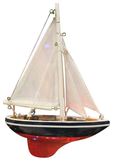 Sailboat Christmas Tree Ornament, Blue White and Red, 9"