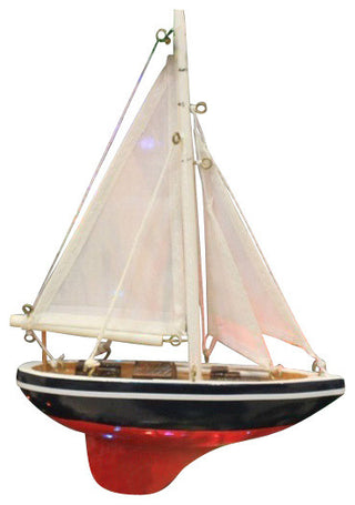 Sailboat Christmas Tree Ornament, Blue White and Red, 9"