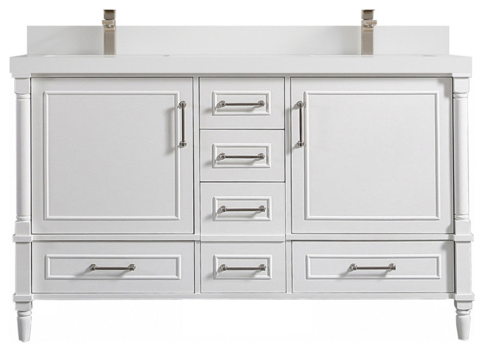 Aberdeen 60 Double Bathroom Vanity in White 2" White Quartz