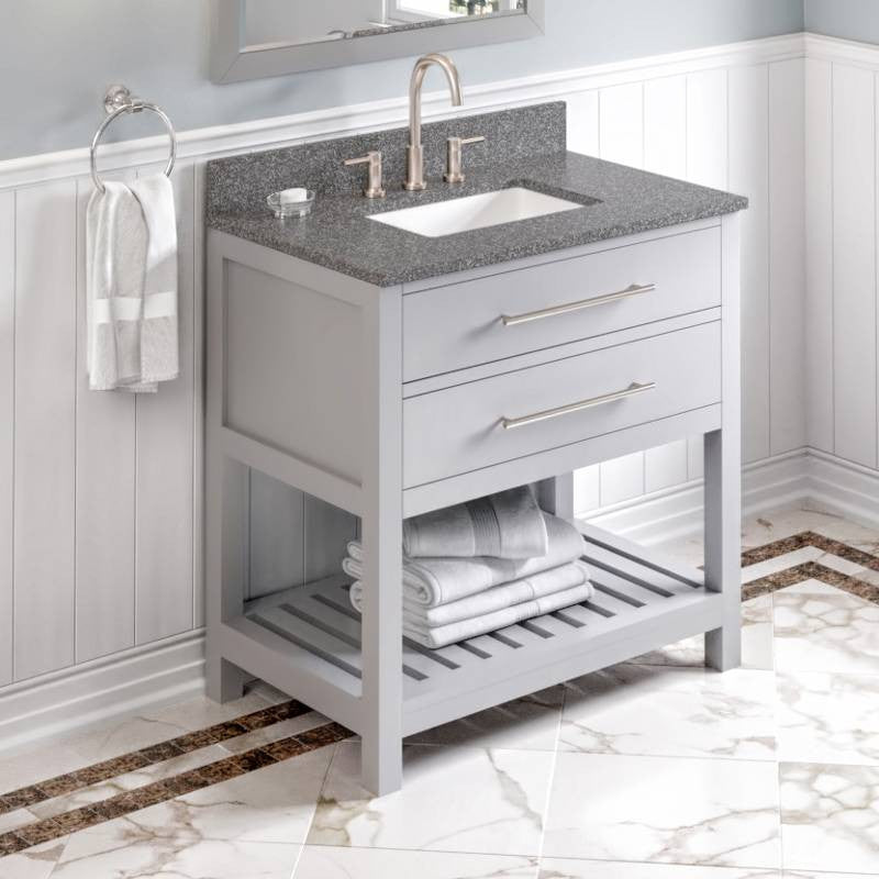 Wavecrest Contemporary Grey 36" Vanity, Boulder Cultured Marble Top