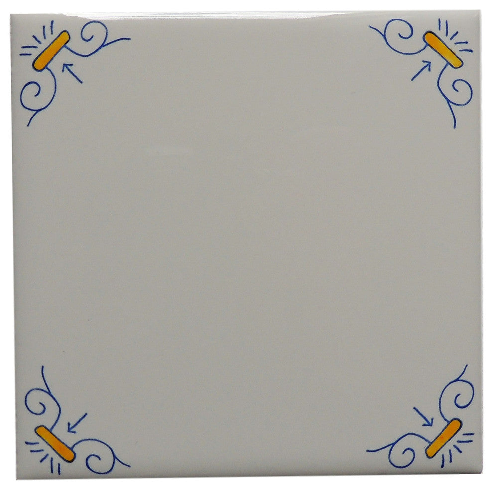Delft Style Blue Yellow and White Wall Tile Oxen Corner Motif Design, Set of 3