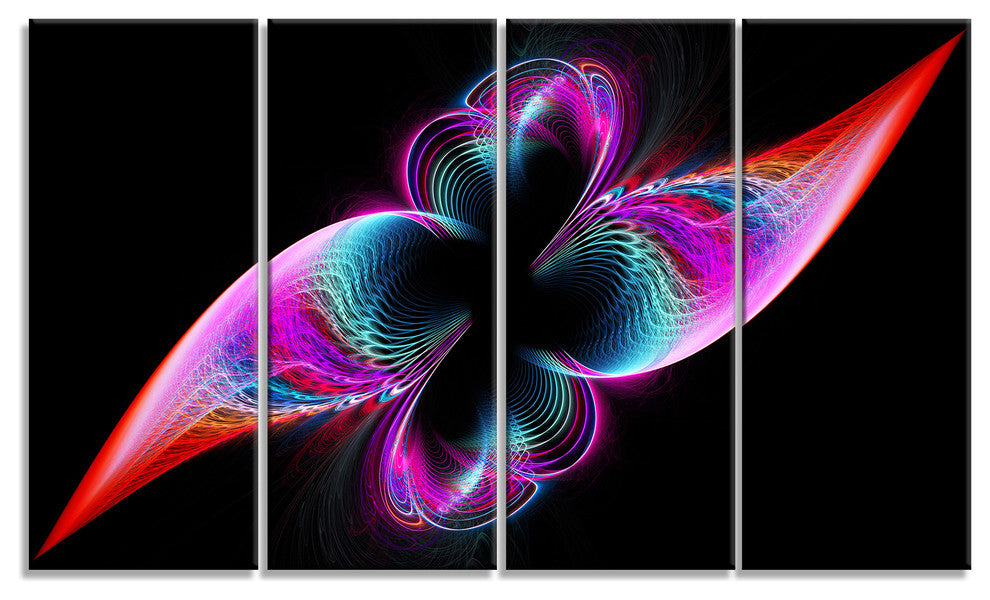 Colorful Flower Fractal Rainbow, Abstract Art on Canvas, 48"x28", 4 Panels