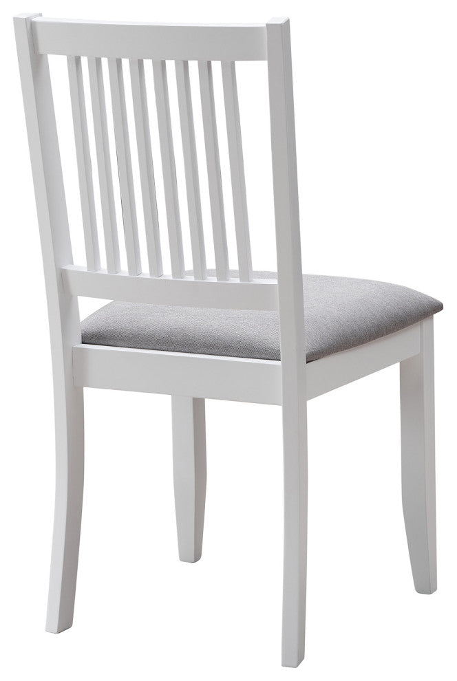Set of 2 Slat Back Cushioned Seat Wood Chairs, White
