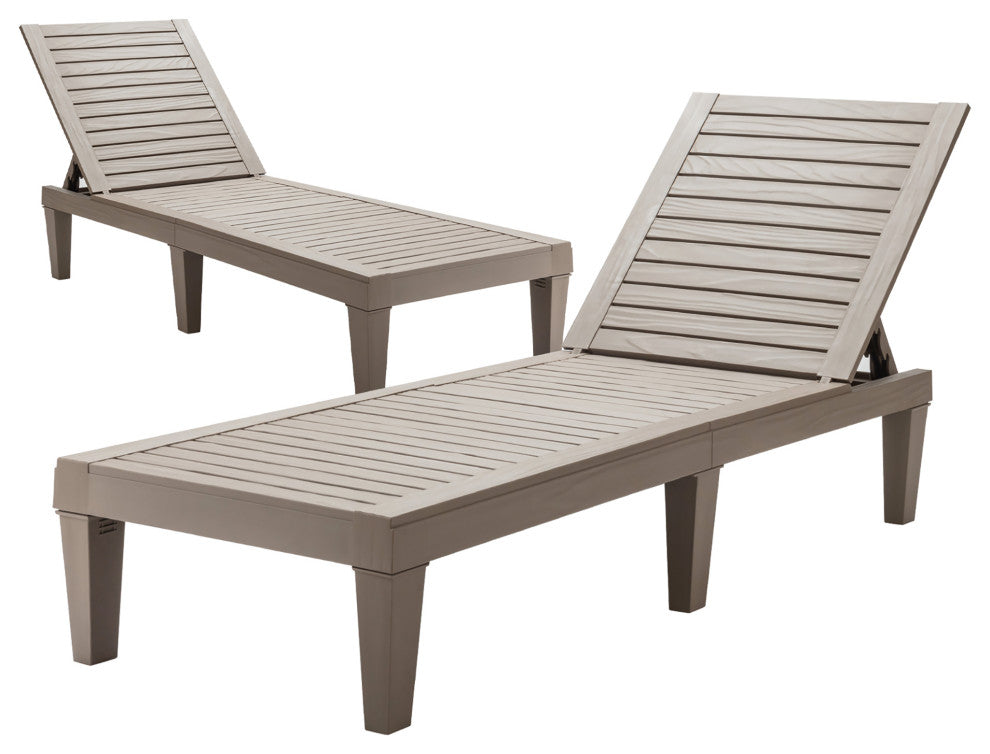 Costway 2 PCS Patio Lounge Chair Chaise Recliner Weather Resistant Adjust Brown