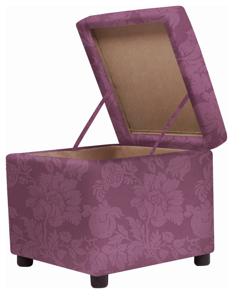 Jacob 18" Storage Cube Ottoman, Purple Floral Sateen Jacquard