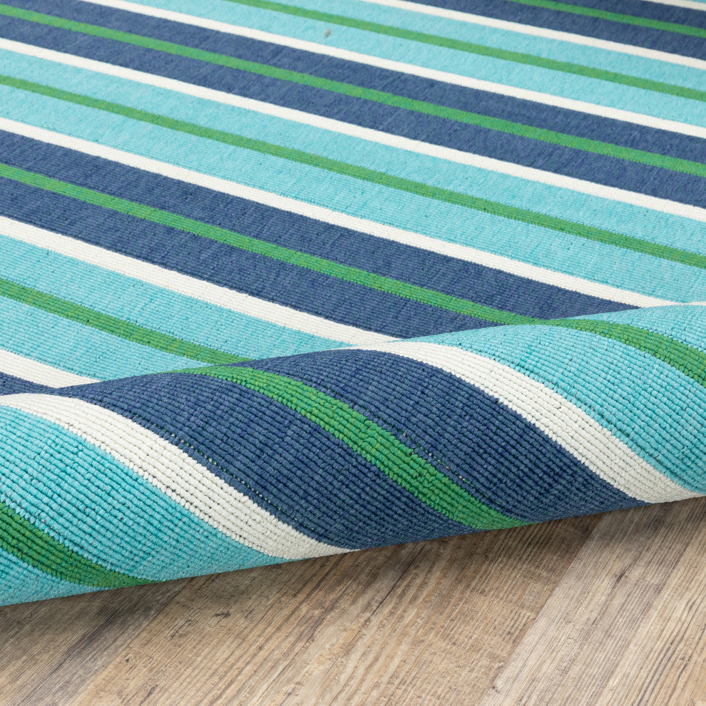 Madelina Stripe Blue and Green Indoor or Outdoor Area Rug, 7'10"x10'10"