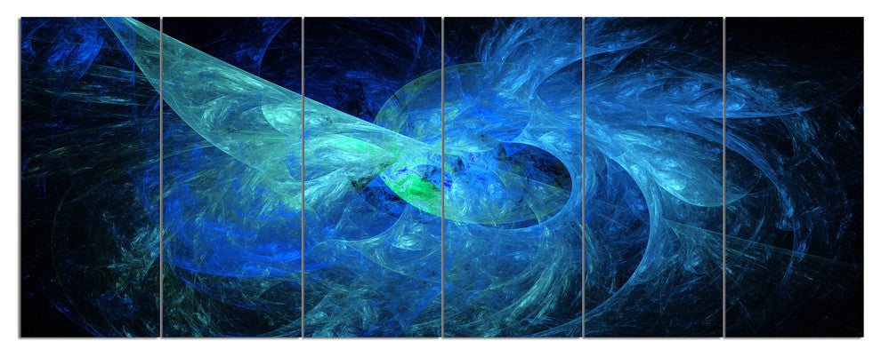 Blue on Dark Fractal Illustration, Abstract Canvas Art Print, 70"x28", 6 Panels
