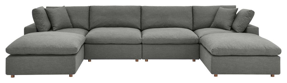 Gray Commix Down Filled Overstuffed 6 Piece Sectional Sofa Set