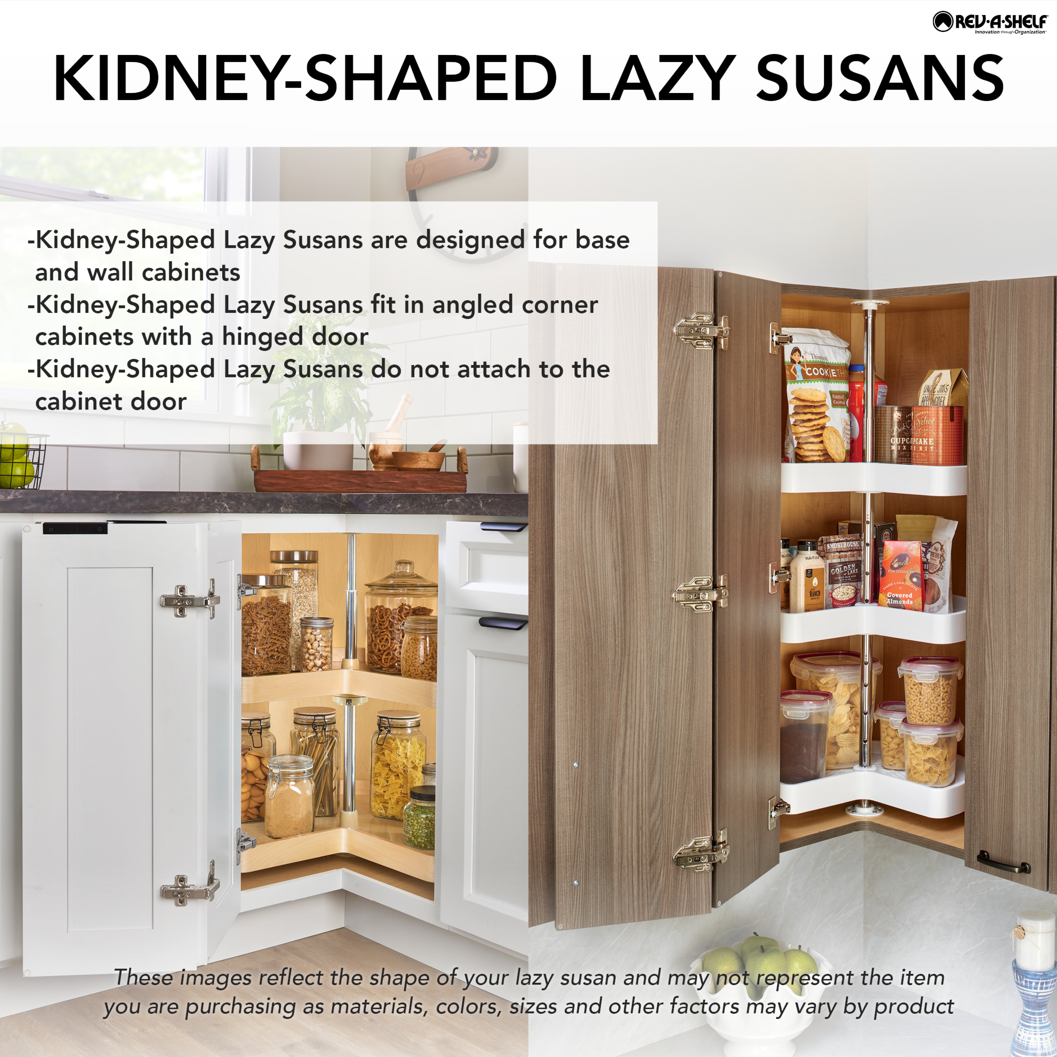 Value Line Polymer Kidney 2-Shelf Lazy Susans for Corner Base, White, 24"W