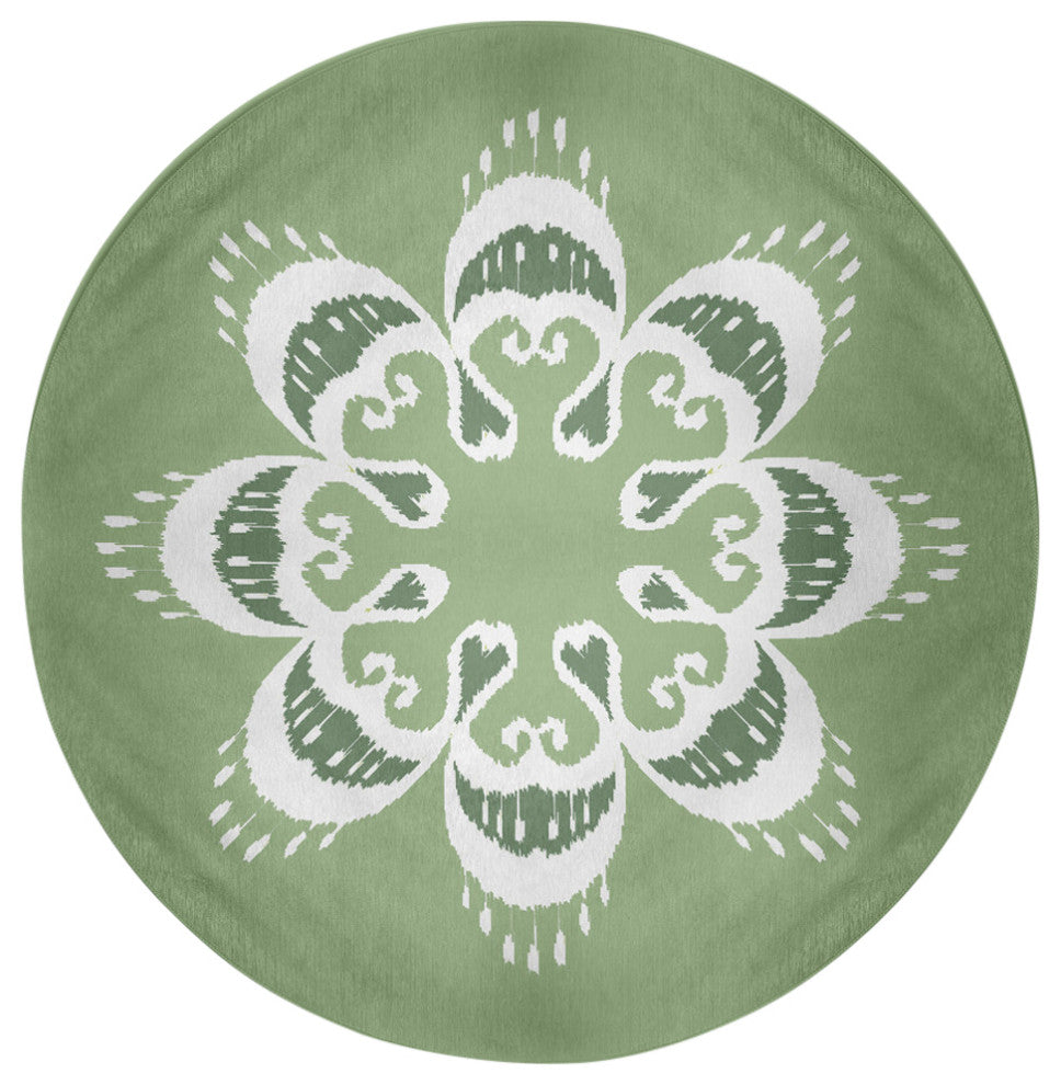 Ikat Mandala Chenille Rug, Sage Green, 5'' Round