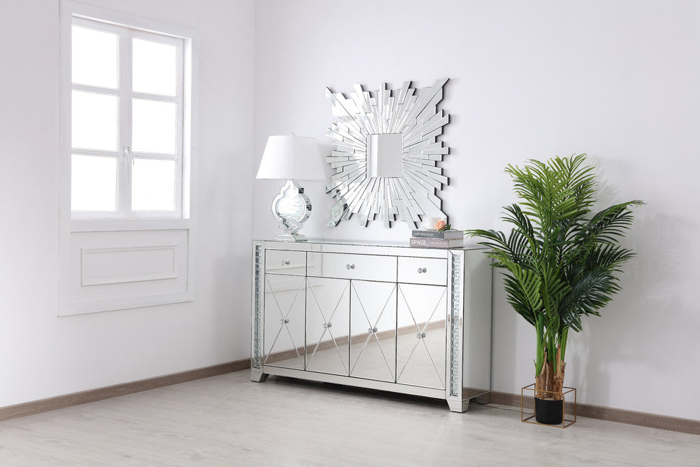 Caesar Crystal Mirrored Credenza, Clear Finish