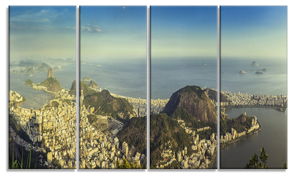 Rio De Janeiro with Copacabana, Landscape Canvas Art Print, 48"x28", 4 Panels