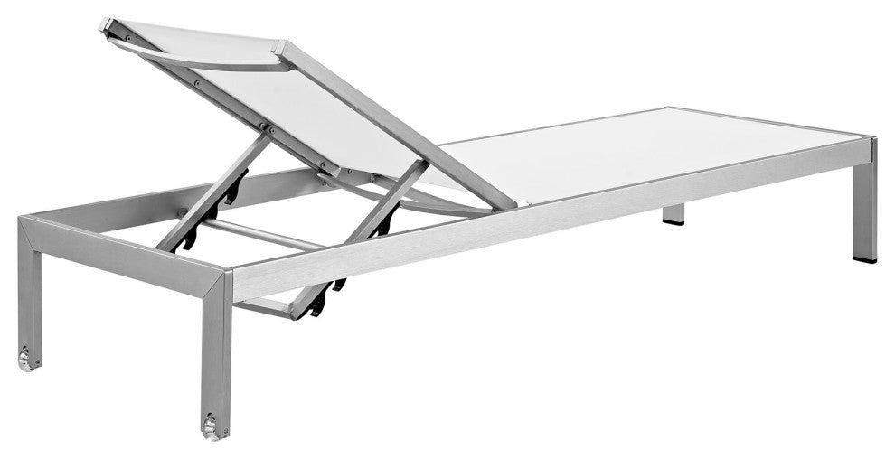 Shore Chaise Outdoor Patio Aluminum Set of 2 EEI-2472-SLV-WHI-SET