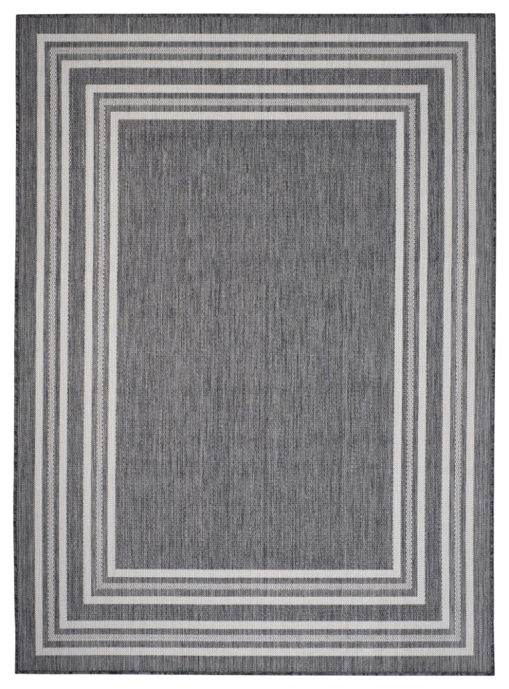 8'x10' Gray Stripe Border Indoor/Outdoor Area Rug