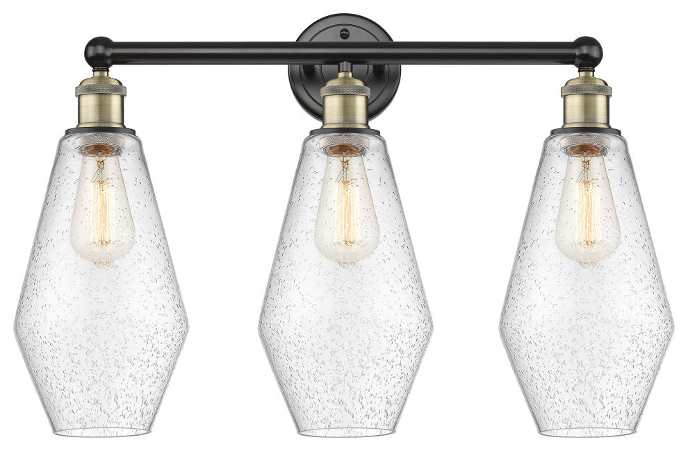 Cindyrella 3-Light 25" Bath Vanity Light, Black Antique Brass, Seedy Shade