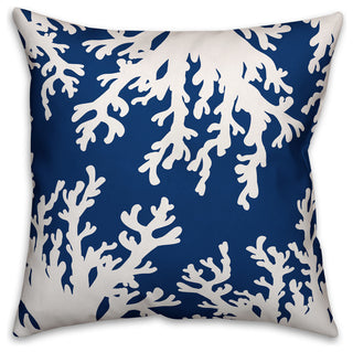 White Coral on Cobalt Blue 18x18 Throw Pillow