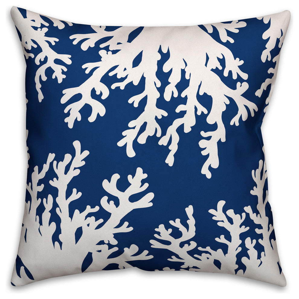 White Coral on Cobalt Blue 18x18 Throw Pillow