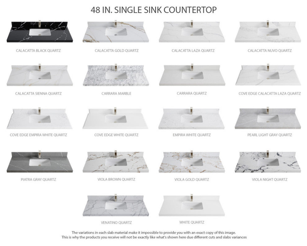 Chicago 48" Single Sink Bathroom Vanity, Black 2" Carrara Marble
