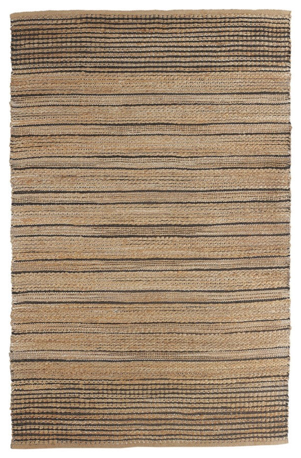 9" x 12" Tan and Black Eclectic Striped Area Rug